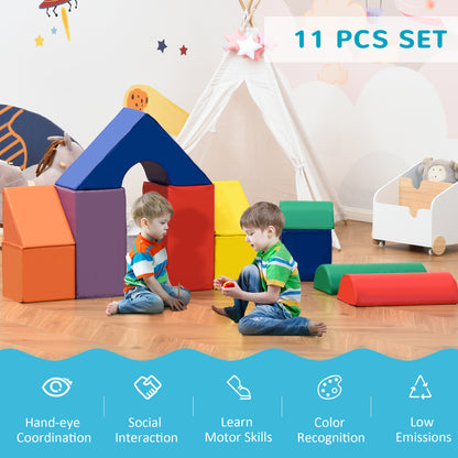 HOMCOM 11 Piece Soft Play Blocks Kids Climb and Crawl Gym Toy Foam Building and Stacking Blocks Non-Toxic Learning Play Set Activity Toy Brick