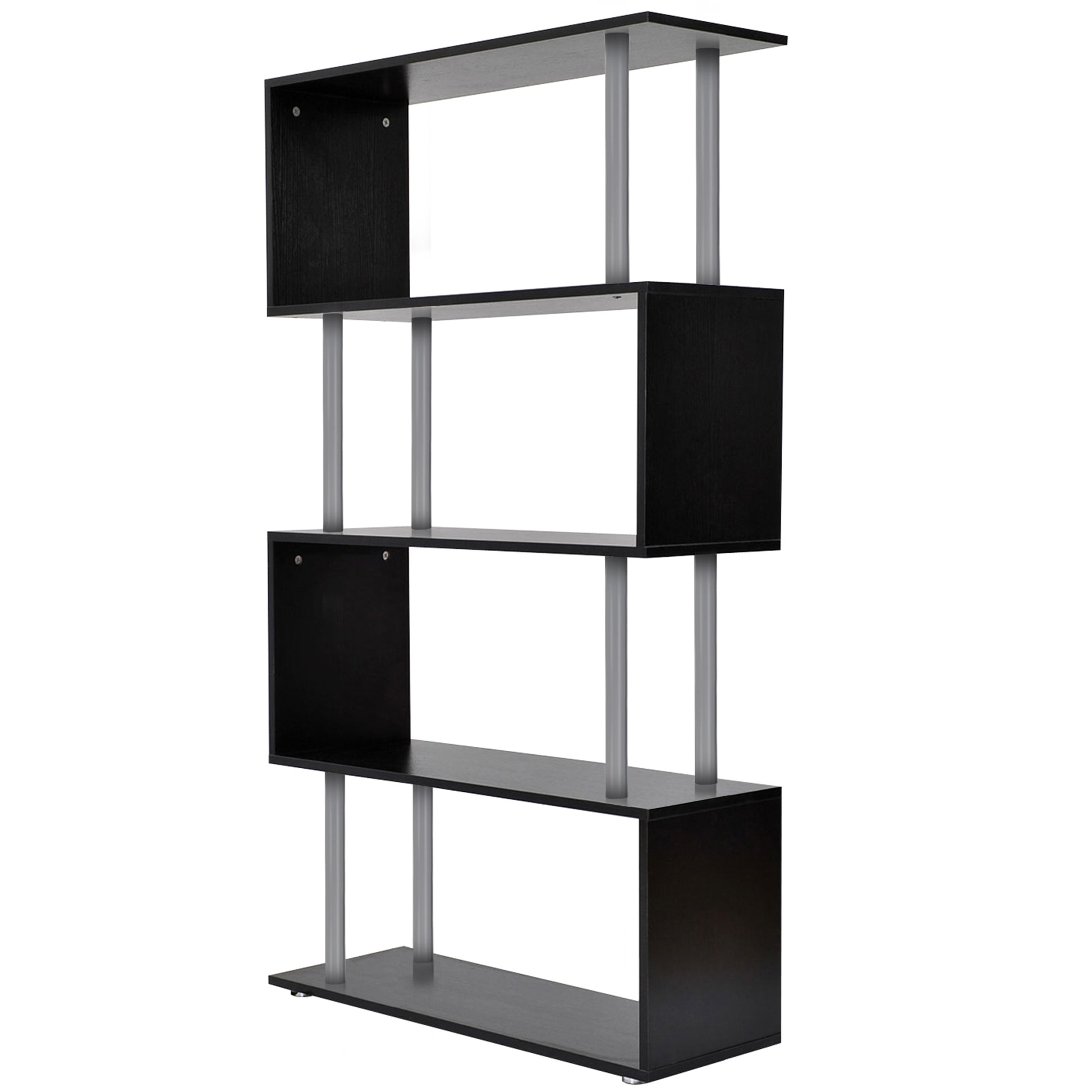 HOMCOM Wooden S Shape Bookcase Bookshelf Dividers Storage Display Unit Black