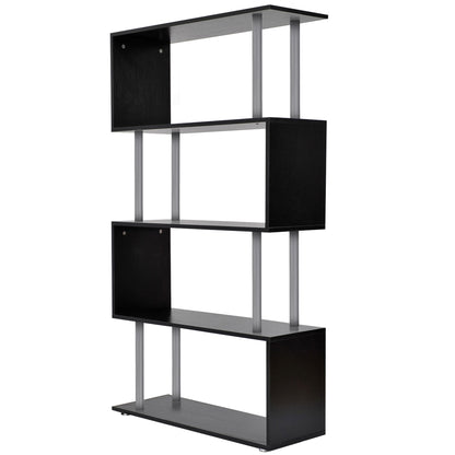 HOMCOM Wooden S Shape Bookcase Bookshelf Dividers Storage Display Unit Black