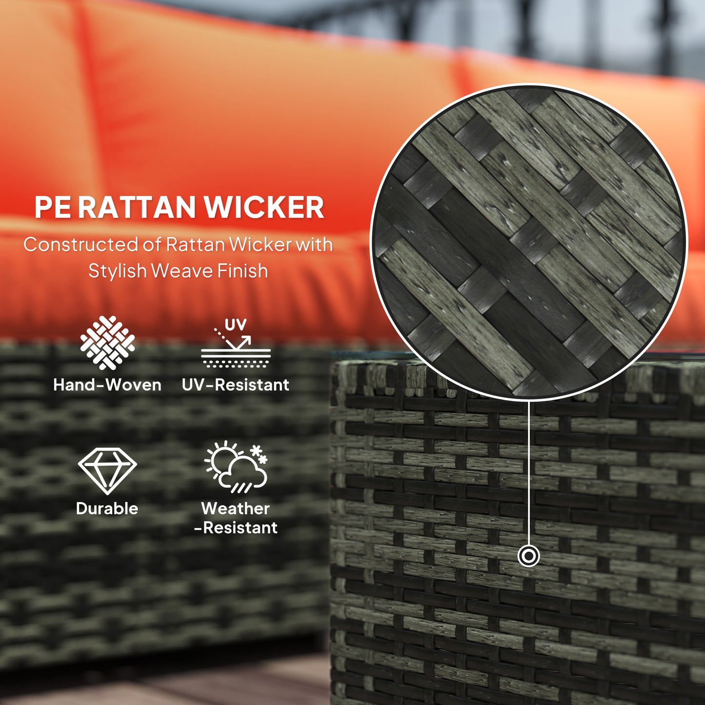 Outsunny Four-Piece Rattan Sofa Set - Orange/Grey