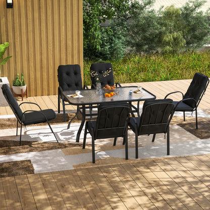 Outsunny Seven-Piece Garden Dining Set with Cushions - Black