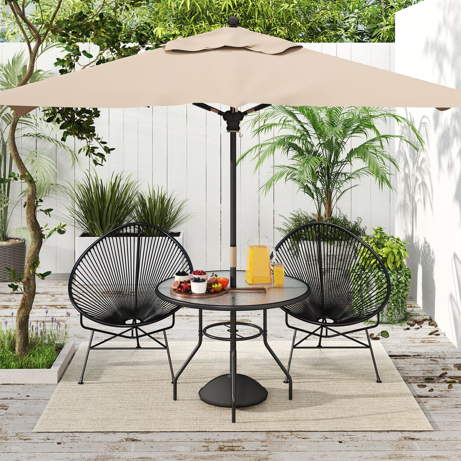 glass patio table with umbrella hole uk Outsunny Glass-Top Garden Table, with Parasol Hole