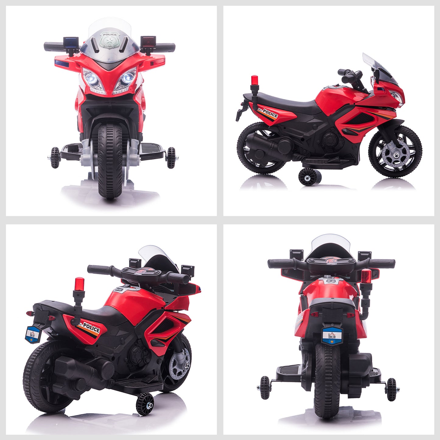 HOMCOM Kids 6V Electric Ride On Motorcycle Police Car Vehicle w/ Lights Horn Realistic Sound Outdoor Play Toy for 18 - 36 months Red