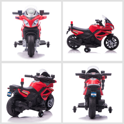 HOMCOM Kids 6V Electric Ride On Motorcycle Police Car Vehicle w/ Lights Horn Realistic Sound Outdoor Play Toy for 18 - 36 months Red