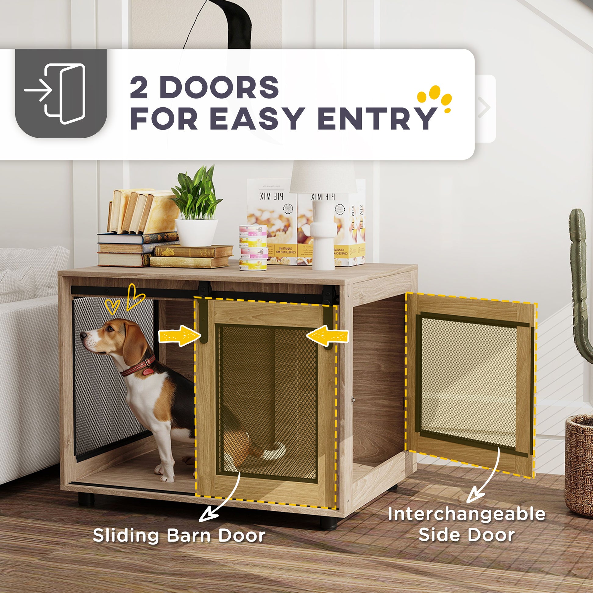 PawHut Dog Crate Furniture with Sliding Door for Medium Dogs, Brown