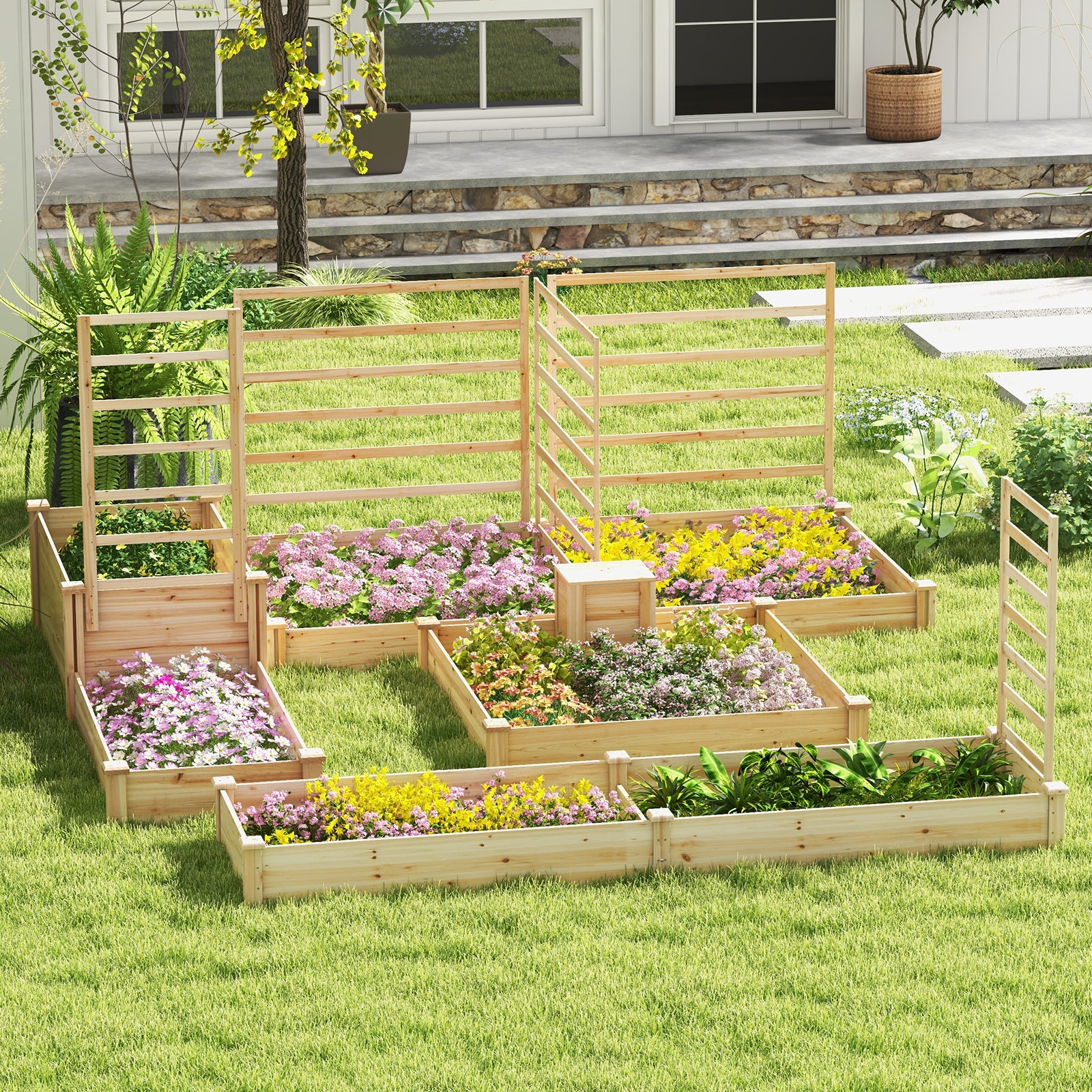 Wood Planter Box Kit with Compost Bin and Open-ended Bottom-Natural ...