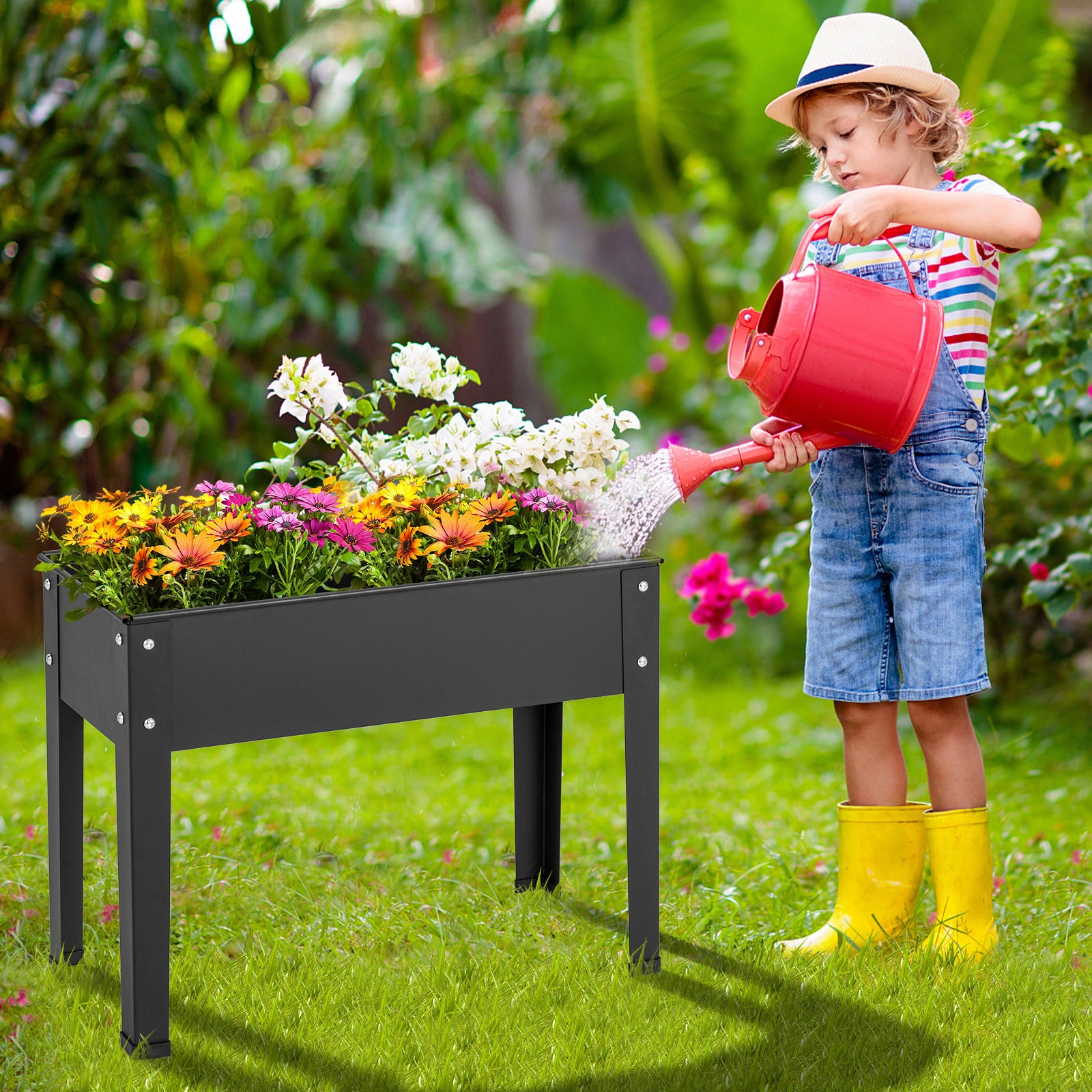 45 cm Tall Raised Garden Bed with Drainage Hole-Black – GardenArch