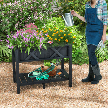 HIPS Raised Garden Bed with Storage Shelf Drainage Holes-Black