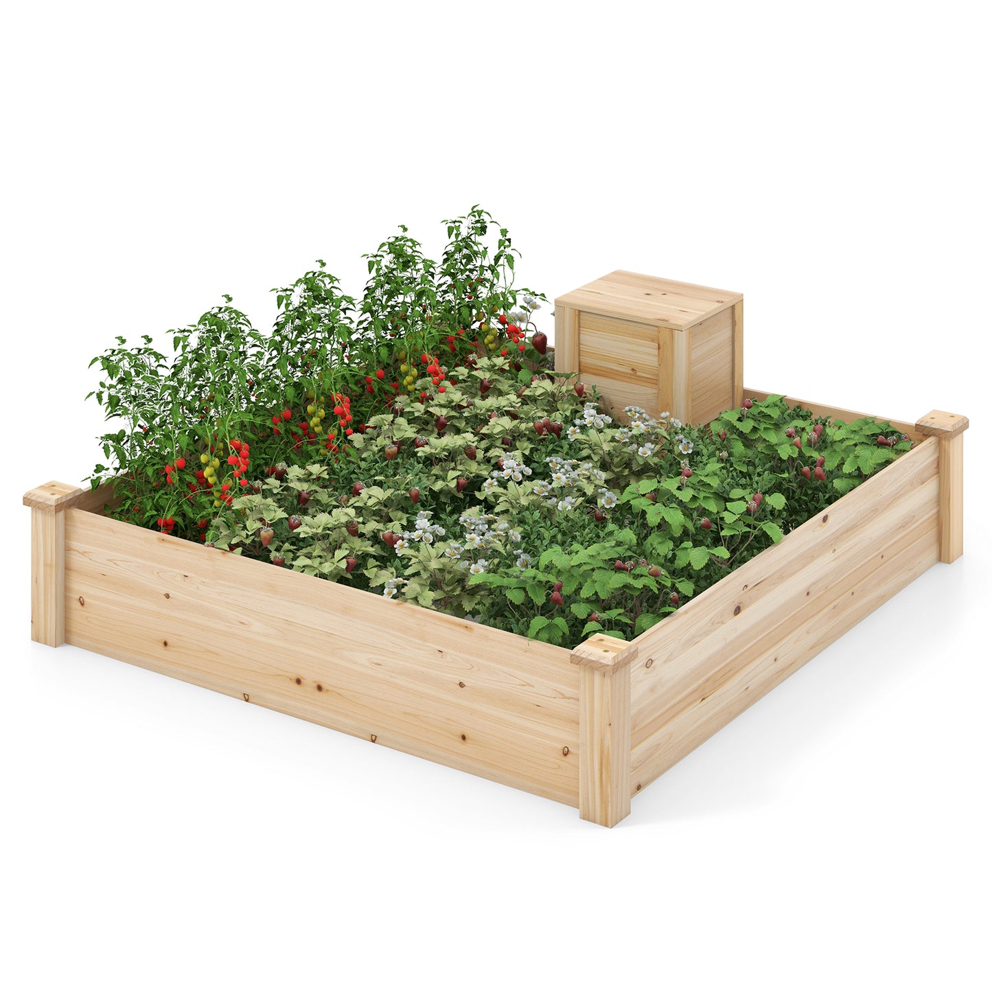 Wood Planter Box Kit with Compost Bin and Open-ended Bottom-Natural