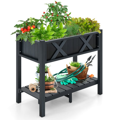 HIPS Raised Garden Bed with Storage Shelf Drainage Holes-Black