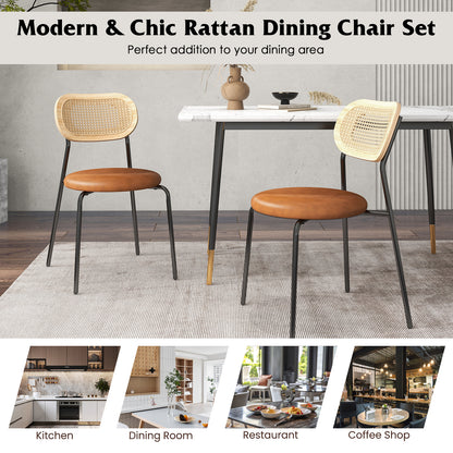 Rattan Dining Chair Set of 2 with Mesh Cane Backrest-Coffee