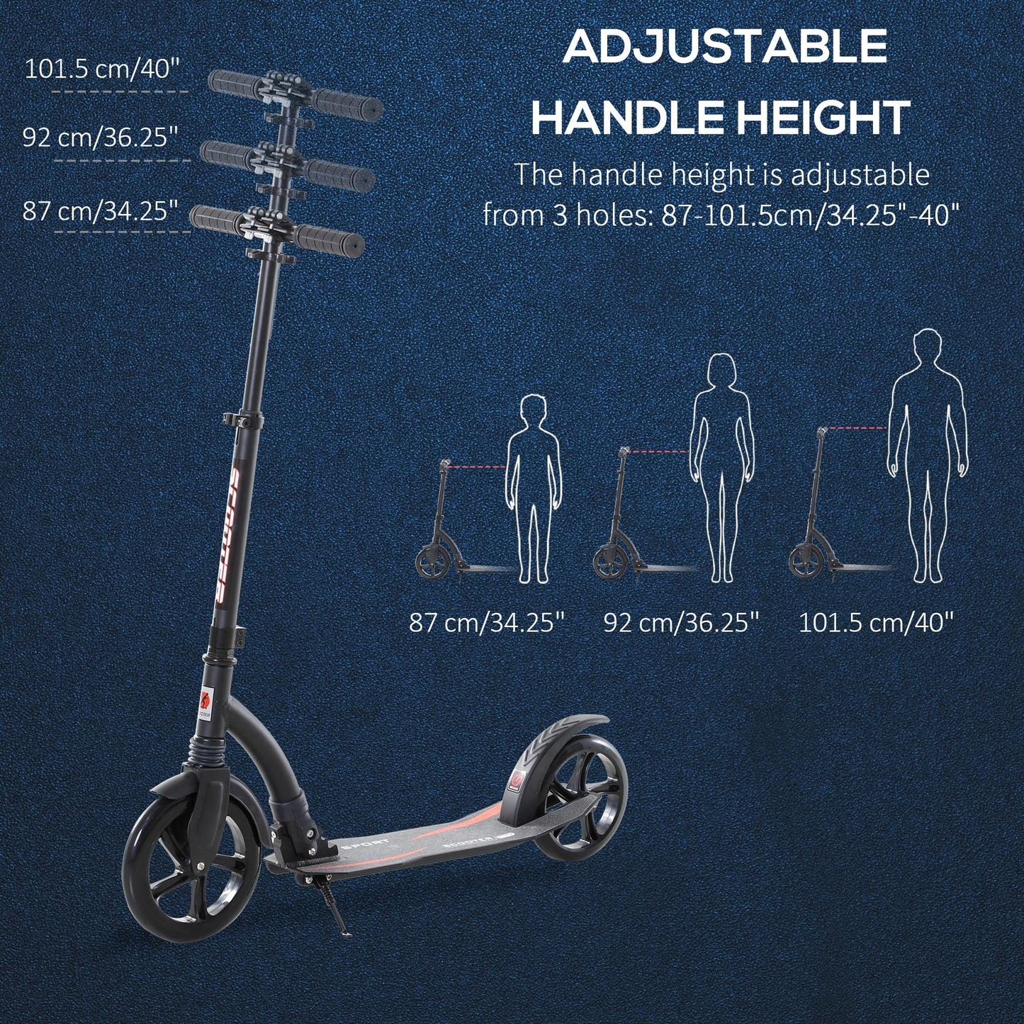 HOMCOM Teens Adult Kick Scooter w/ Shock Absorption Mechanism Foldable Adjustable Height Aluminium Frame Ride On Toy for 14+ - Black