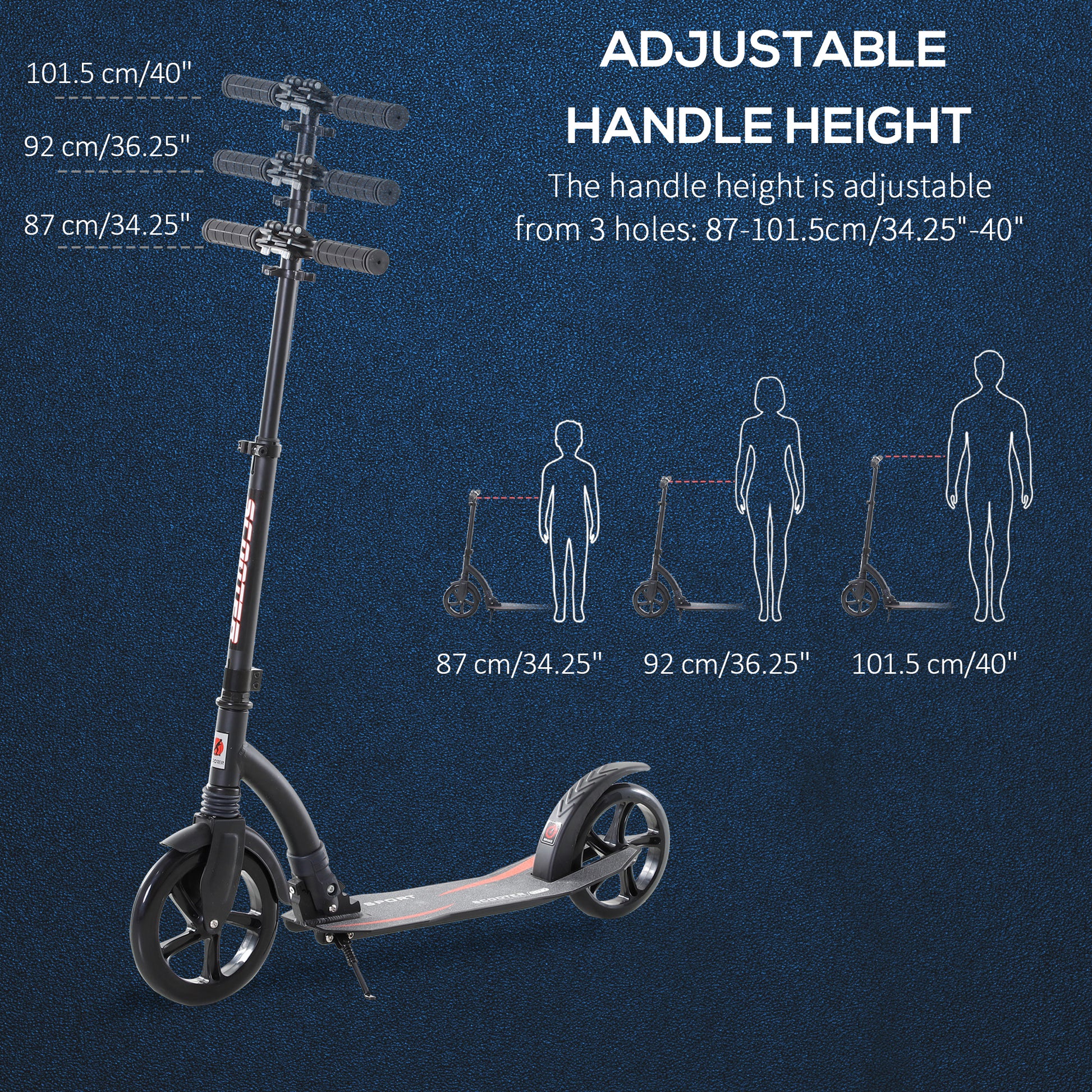 HOMCOM Teens Adult Kick Scooter w/ Shock Absorption Mechanism Foldable Adjustable Height Aluminium Frame Ride On Toy for 14+ - Black