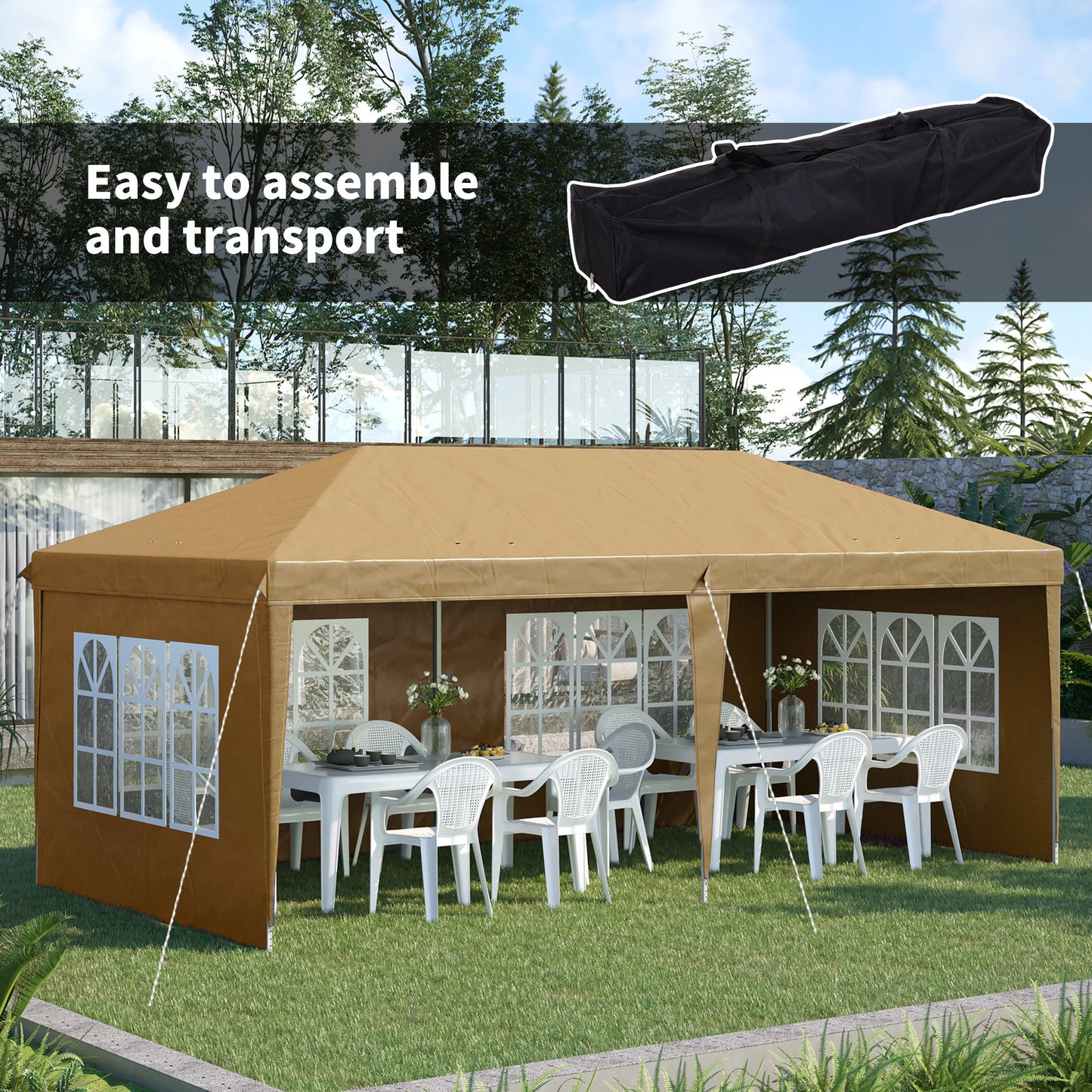 Outsunny 3 x 6m Pop-Up Gazebo, with Removable Walls -  Khaki