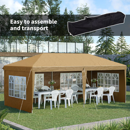 Outsunny 3 x 6m Pop-Up Gazebo, with Removable Walls -  Khaki