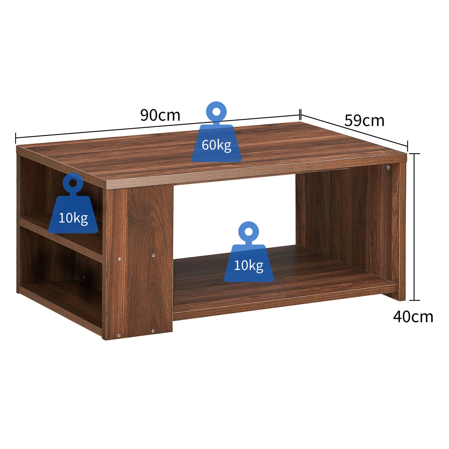 Rectangle Coffee Table with Storage Shelf-Walnut