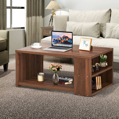 Rectangle Coffee Table with Storage Shelf-Walnut