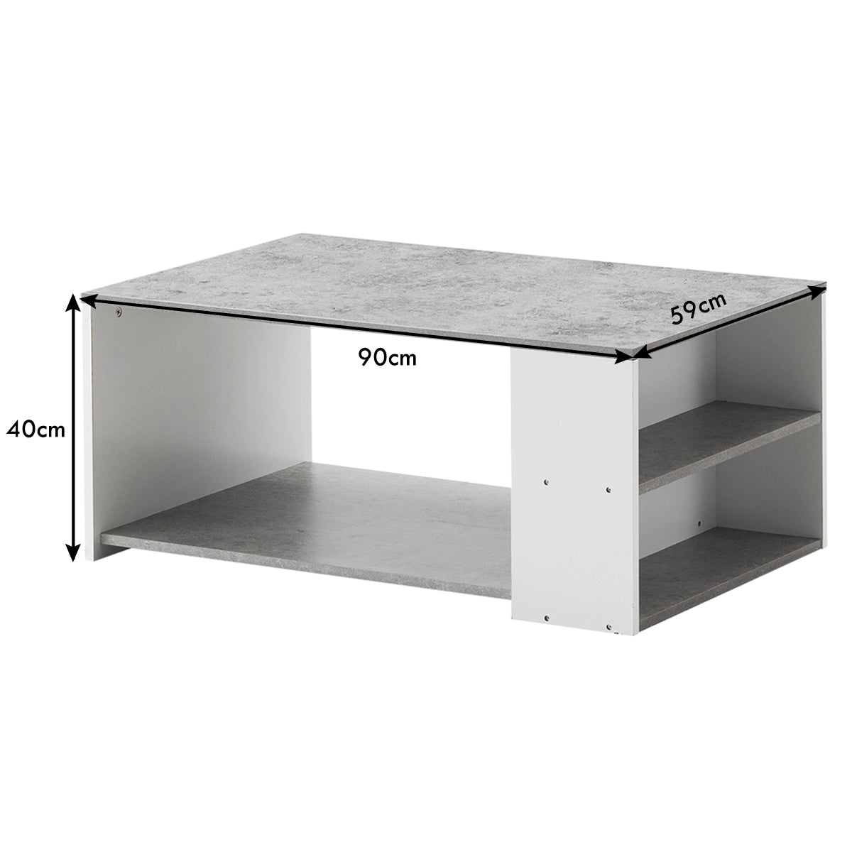 Rectangular Wooden Coffee Table with Storage Shelves-Grey