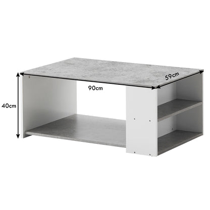 Rectangular Wooden Coffee Table with Storage Shelves-Grey