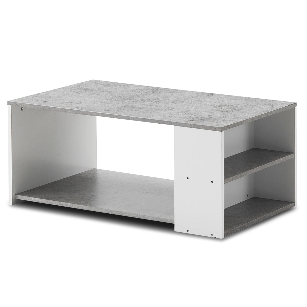 Rectangular Wooden Coffee Table with Storage Shelves-Grey
