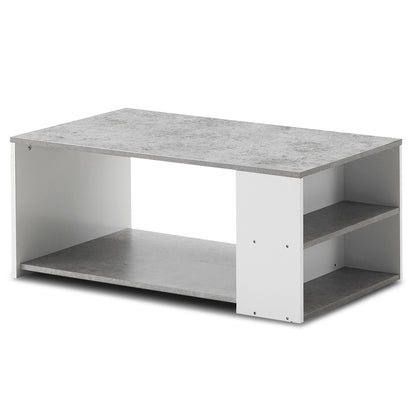 Rectangular Wooden Coffee Table with Storage Shelves-Grey