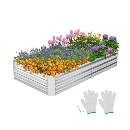 Rectangular Metal Raised Garden Bed with Open Bottom-182 x 93 x 30 cm