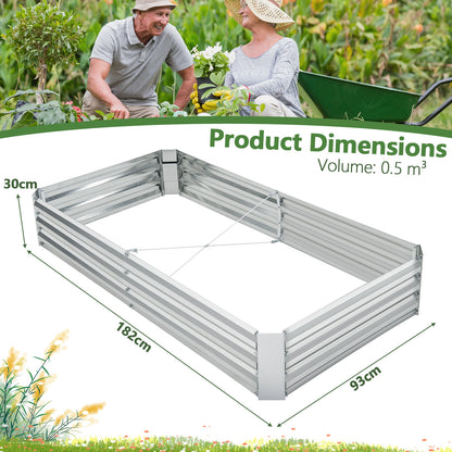 Rectangular Metal Raised Garden Bed with Open Bottom-182 x 93 x 30 cm