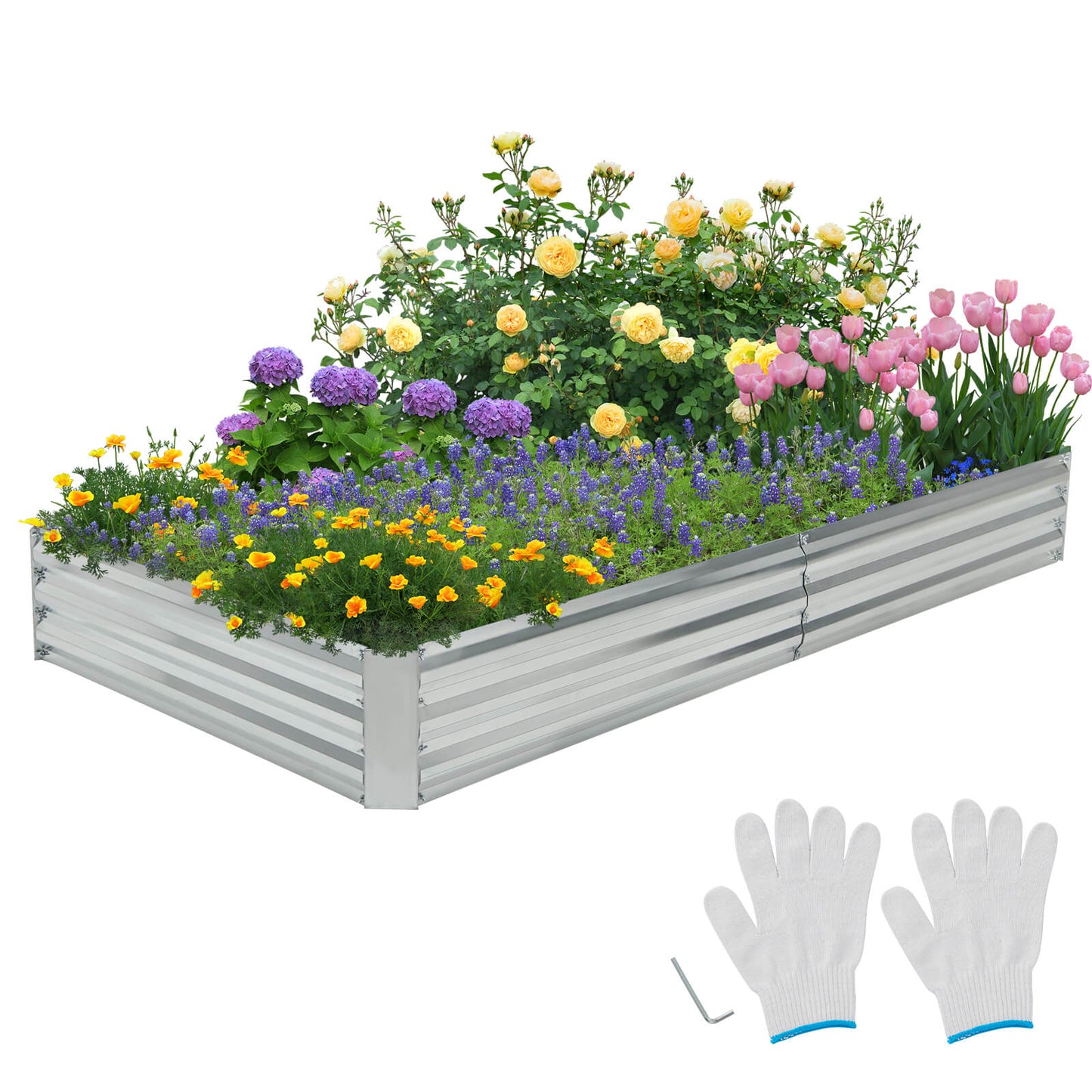 Rectangular Metal Raised Garden Bed with Open Bottom-242 x 122 x 30 cm