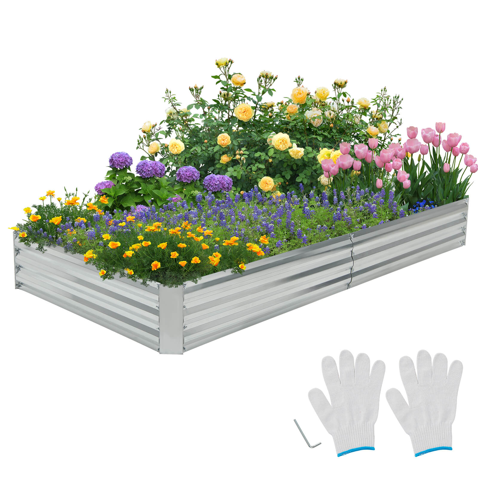 Rectangular Metal Raised Garden Bed with Open Bottom-242 x 122 x 30 cm