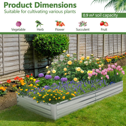 Rectangular Metal Raised Garden Bed with Open Bottom-242 x 122 x 30 cm