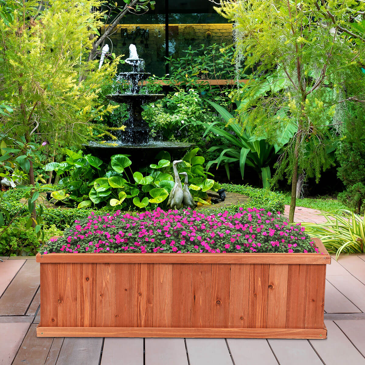 Rectangular Wooden Garden Planter Box with Drain Holes