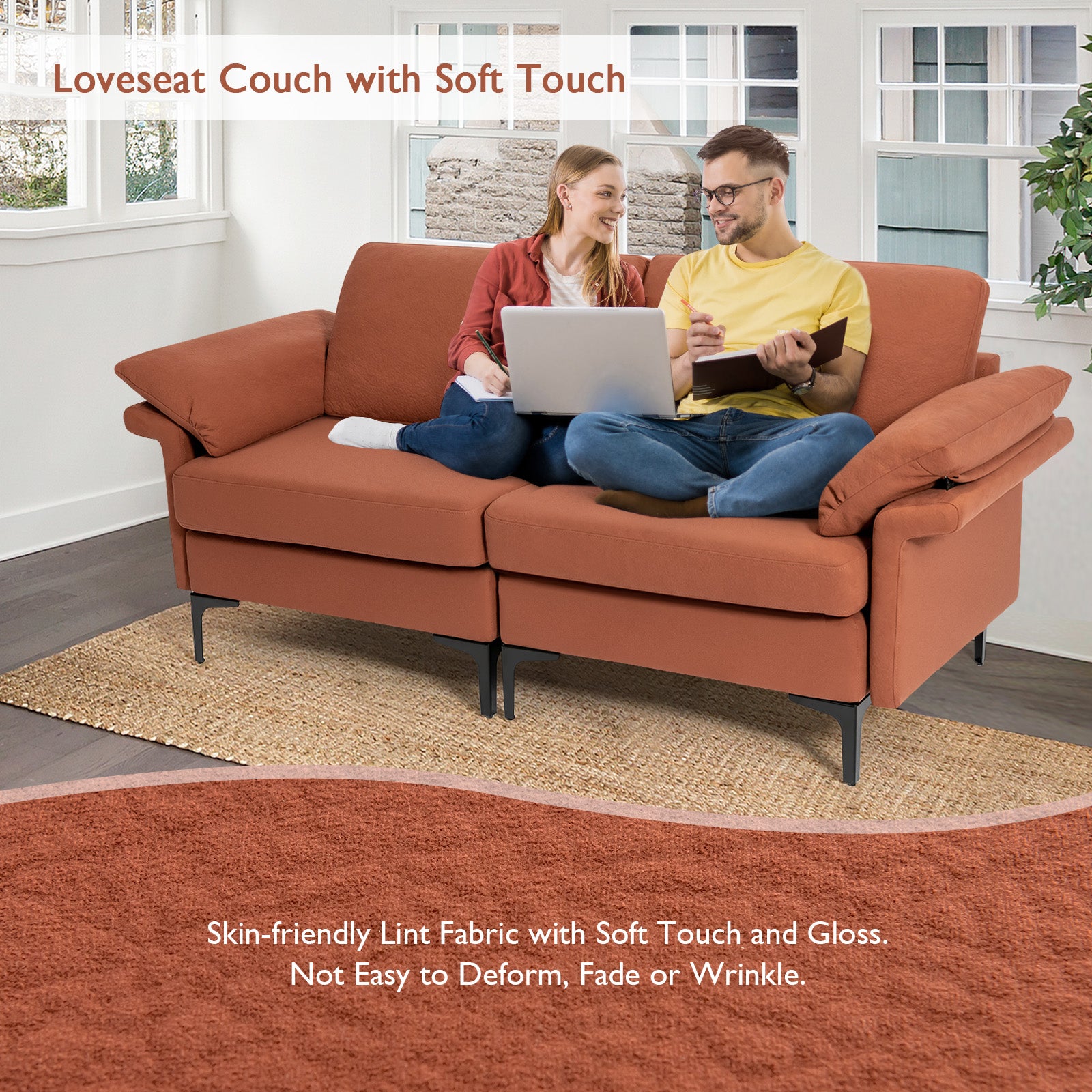 L-Shaped 2-Seater Upholstered Sectional Couch-Red