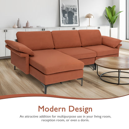 L-shaped 3-Seat Upholstered Sectional Sofa-Red