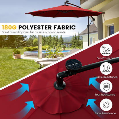 303 CM Solar-Powered Patio Offset Umbrella with 112 LED Lights-Red