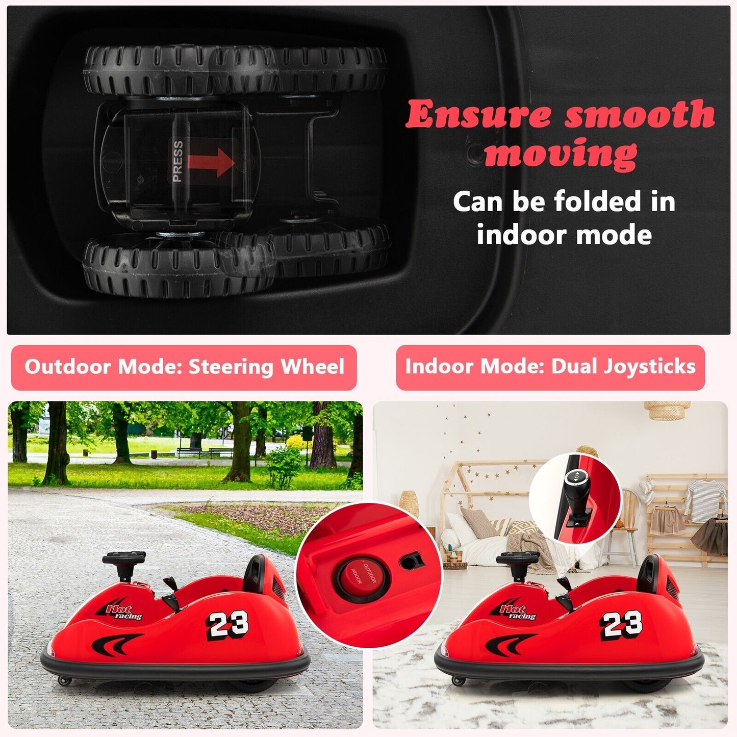 6V Battery Powered Kids Ride On Bumper Car with Dual Joysticks-Red