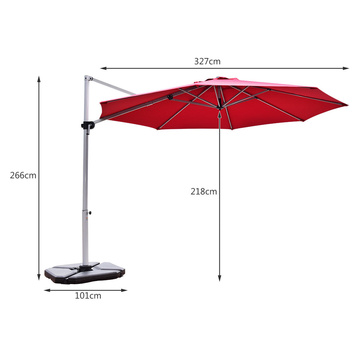 3.3m Patio Cantilever Umbrella with Tilting Adjustment and Cross base-Red