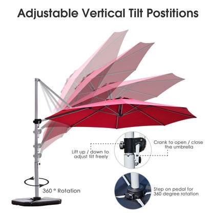 3.3m Patio Cantilever Umbrella with Tilting Adjustment and Cross base-Red