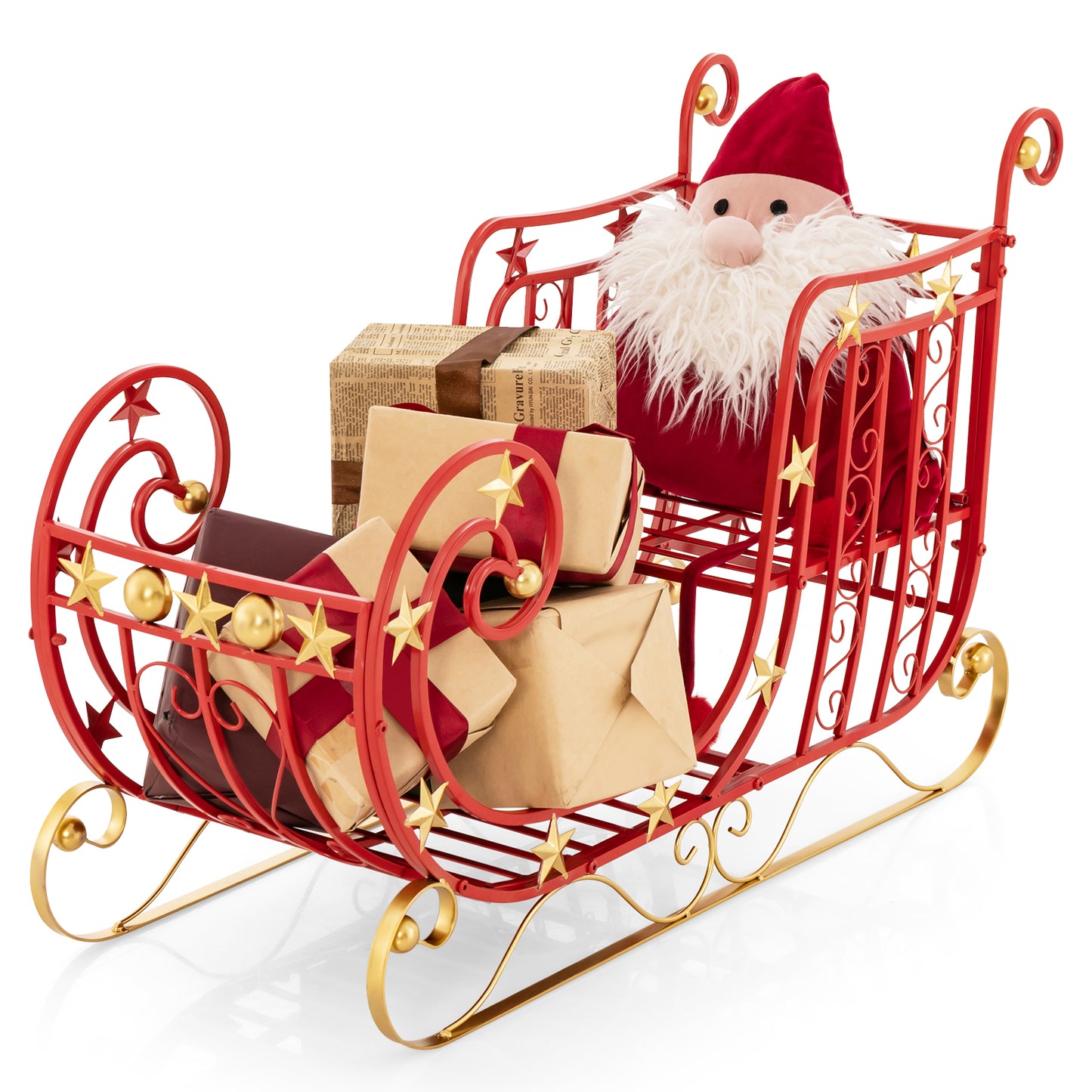 Red Santa Sleigh with Large Cargo Area for Gifts and Golden Stars 