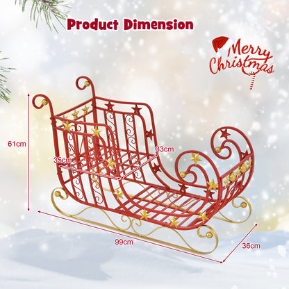 Red Santa Sleigh with Large Cargo Area for Gifts and Golden Stars 