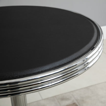 HOMCOM Round Height Adjustable Pub Table Counter Bar Table with Faux Leather Tabletop and Adjustable Footrest for Dining Room, Home Bar