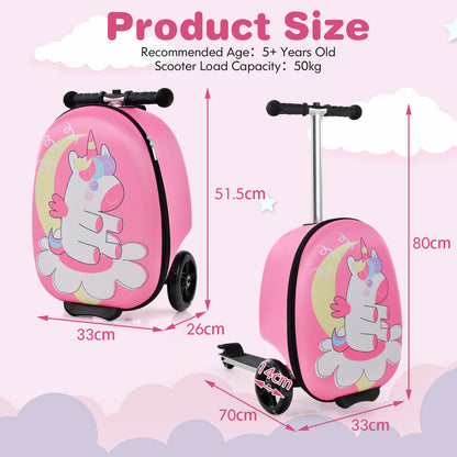 2-in-1 Folding Kids Scooter with Suitcase and 3 Color Lighted Wheels-Pink
