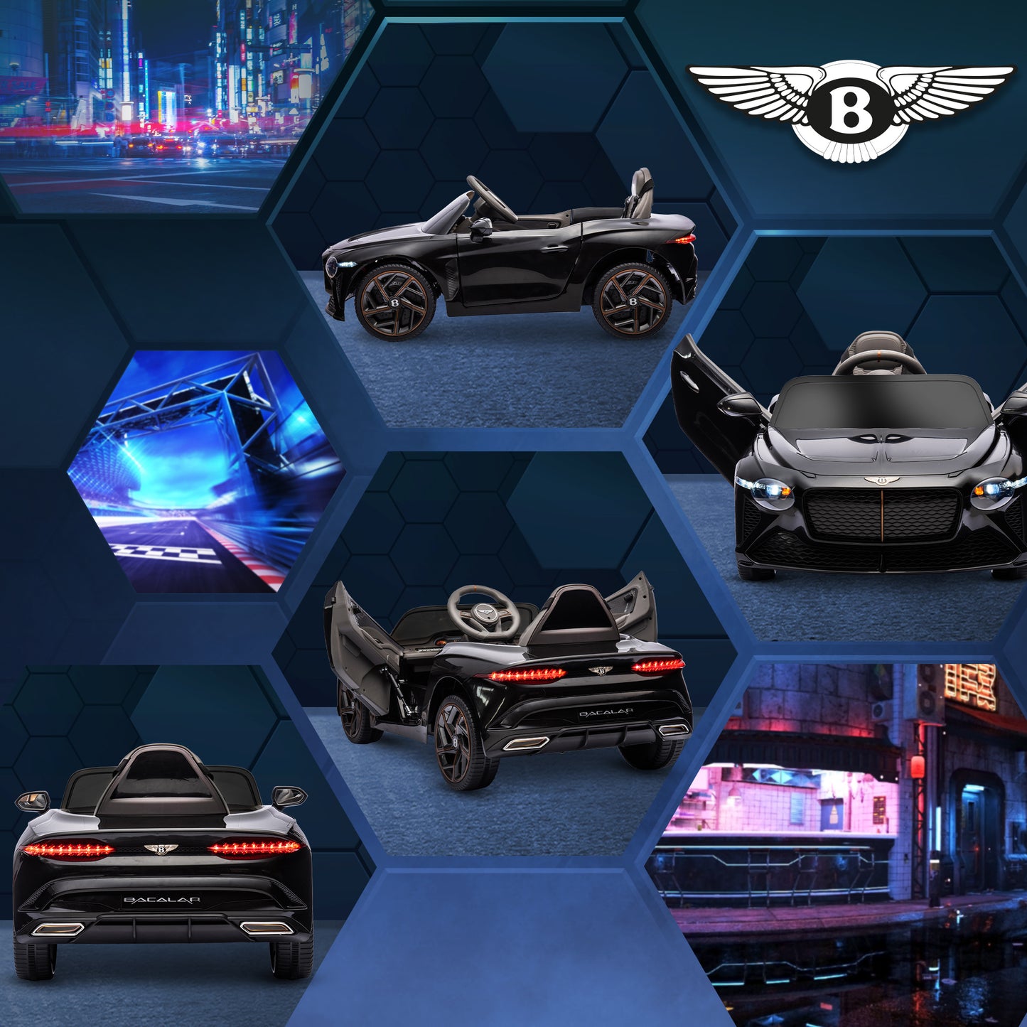 HOMCOM Bentley Bacalar Licensed 12V Kids Electric Ride on Car w/ Remote Control, Powered Electric Car with Portable Battery, Music, Horn