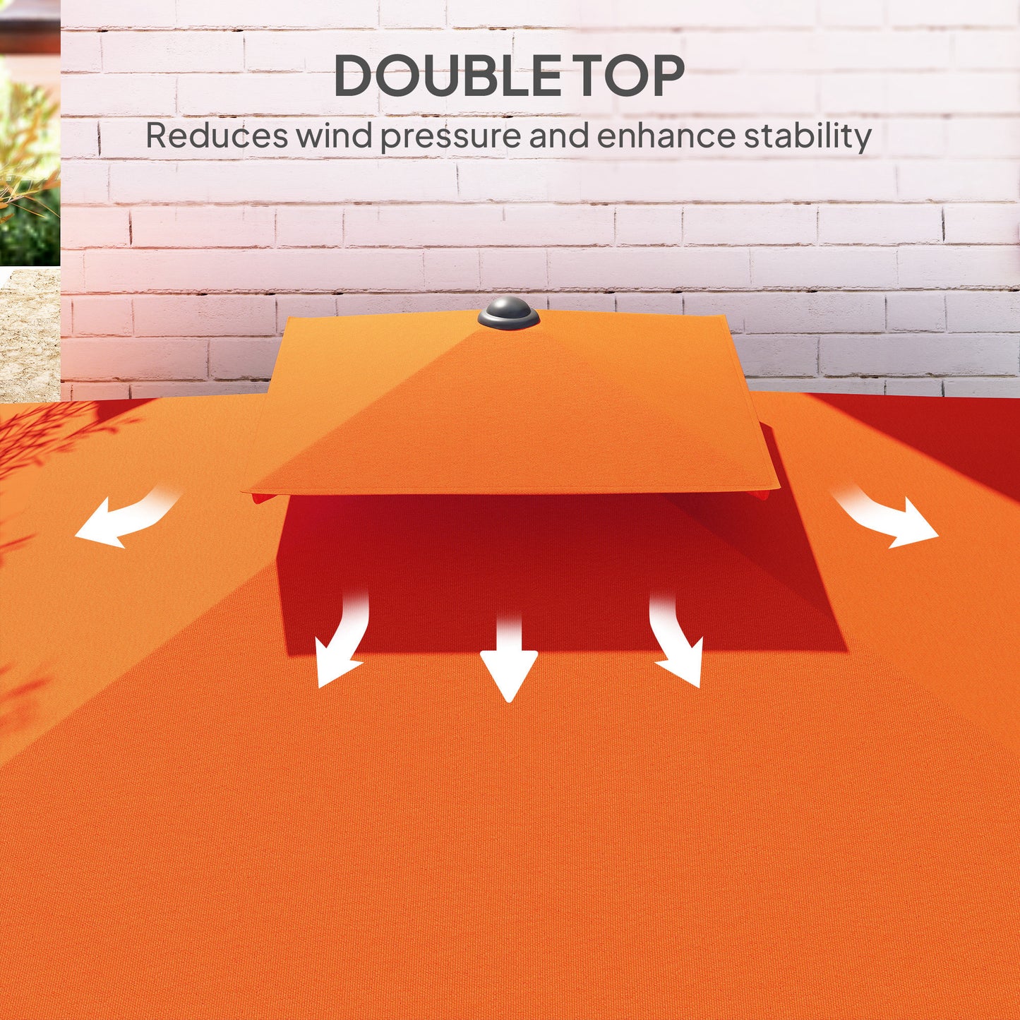 Outsunny 2.5m Cantilever Parasol with Easy Lever, Square Double Top Garden Parasol Umbrella with Ruffles and Cross Base, Overhanging Outdoor Sun Shades, Orange