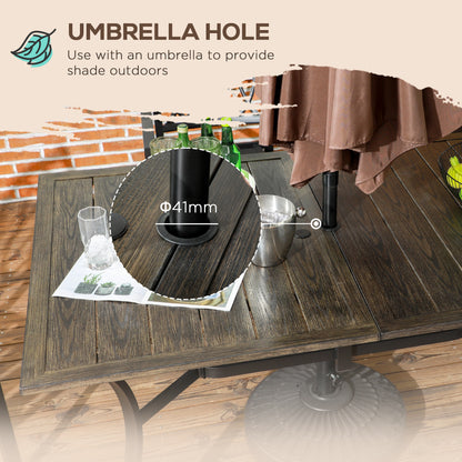 Outsunny Six-Seater Steel Garden Table, with ?41mm Parasol Hole - Wood-Effect