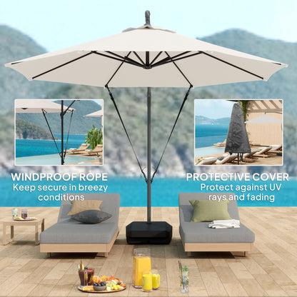 Outsunny 3(m) Garden Cantilever Parasol with Fillable Base up to 90kg, Wind Protection Strap, Cover, Round Banana Hanging Umbrella with Crank Handle and Tilt, UPF50+ Patio Umbrella, Cream
