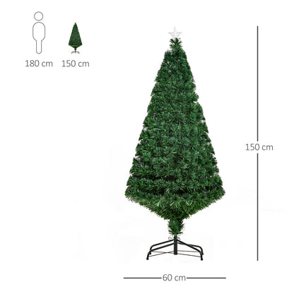 HOMCOM 5FT Green Fiber Optic Xmas Tree Pre-Lit Fibre Optic Artificial Christmas Tree Multi-Colour