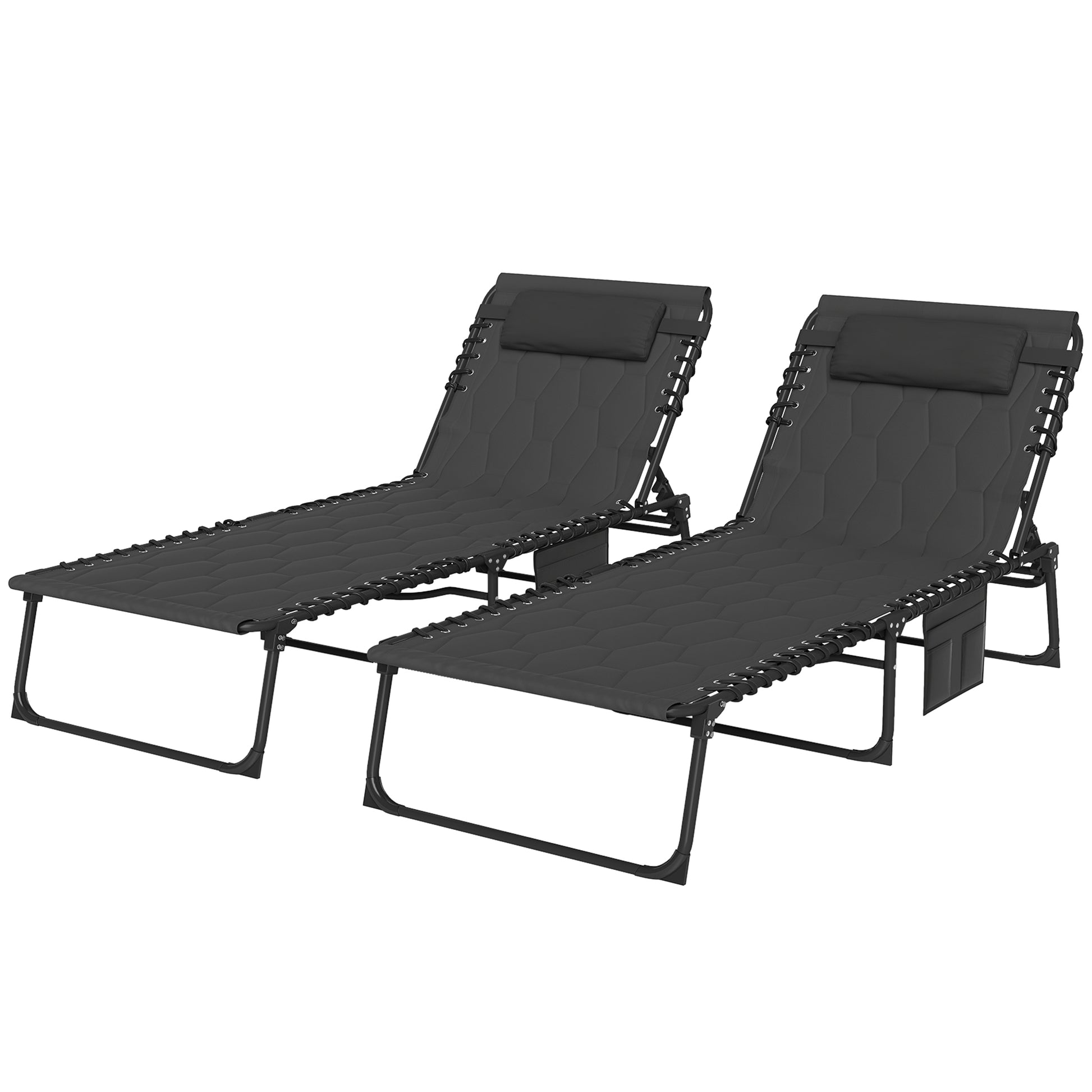 Outsunny Set of Two Sun Loungers, with Five-Position Reclining Backs - Black
