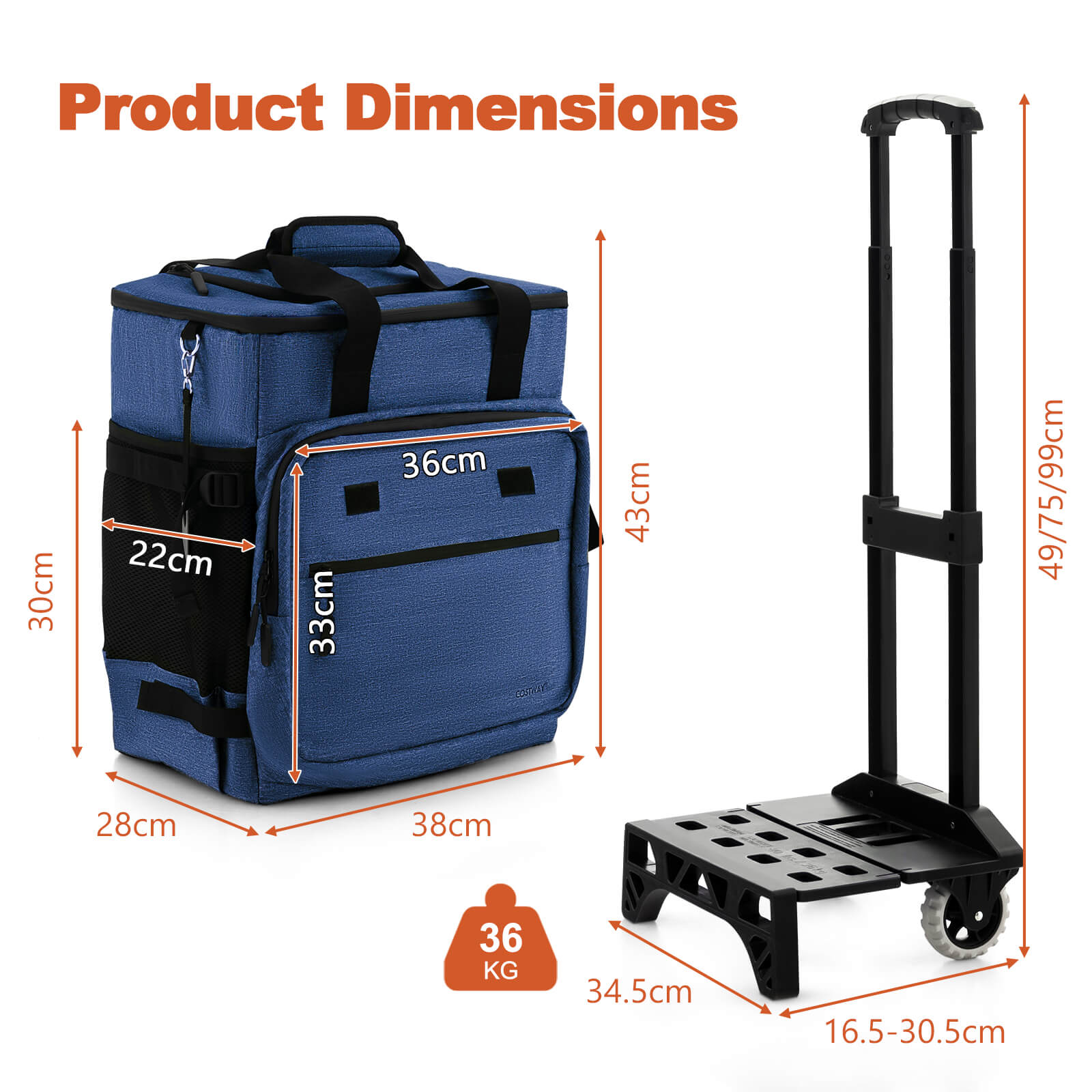 50-Can Large Rolling Cooler with Adjustable Handle and Bottom Plate-Dark Blue