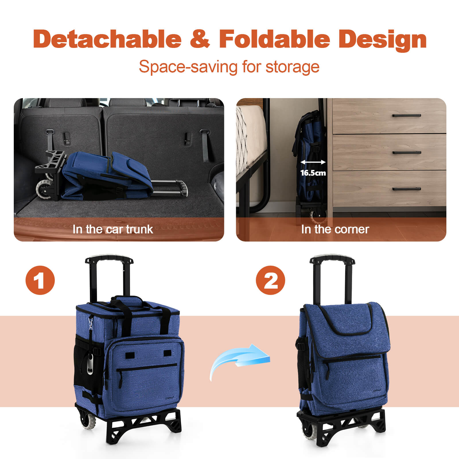 50-Can Large Rolling Cooler with Adjustable Handle and Bottom Plate-Dark Blue
