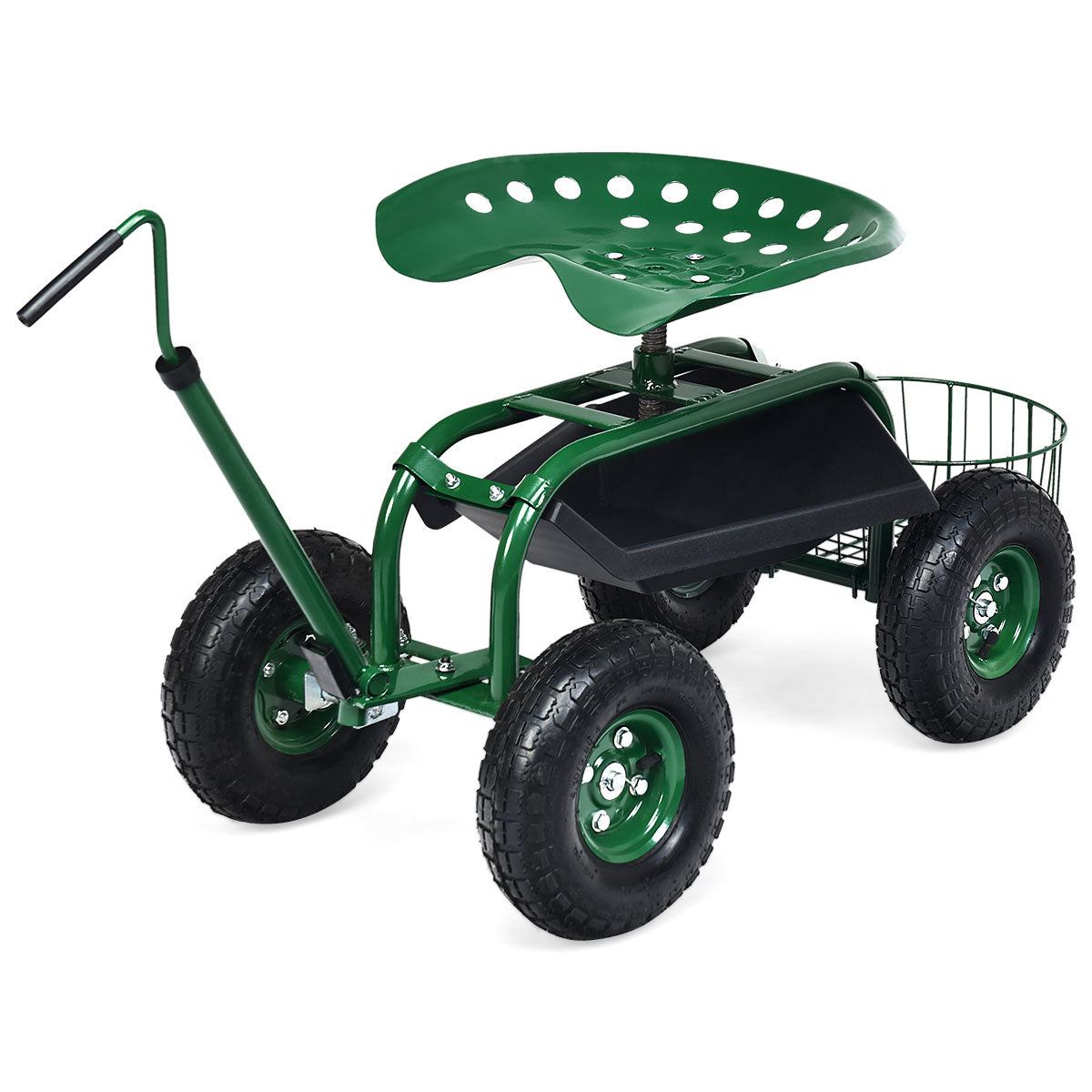 Rolling Garden Cart Swivel Gardener Work Seat with Convenient Tool Tray